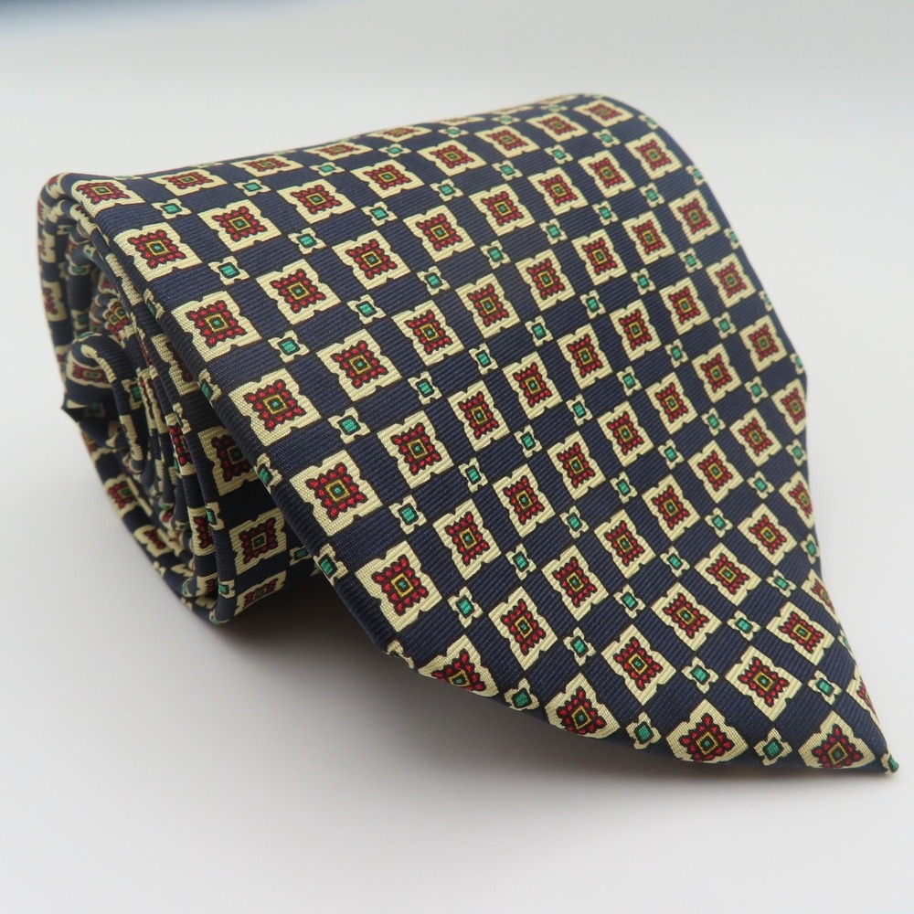 Leonardo Strelli Tie Silk Blue Red Polka Dot Floral 3.75" Wide 58" Long Italy